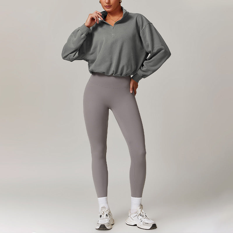 Long Sleeve Stand Collar Sports Jacket + High-waisted leggings 2-Piece Set