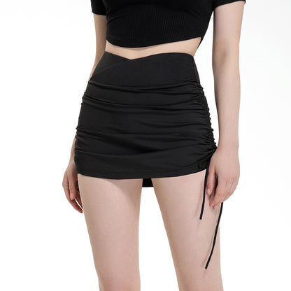 Women's high waist drawstring fake 2-piece tennis skirt