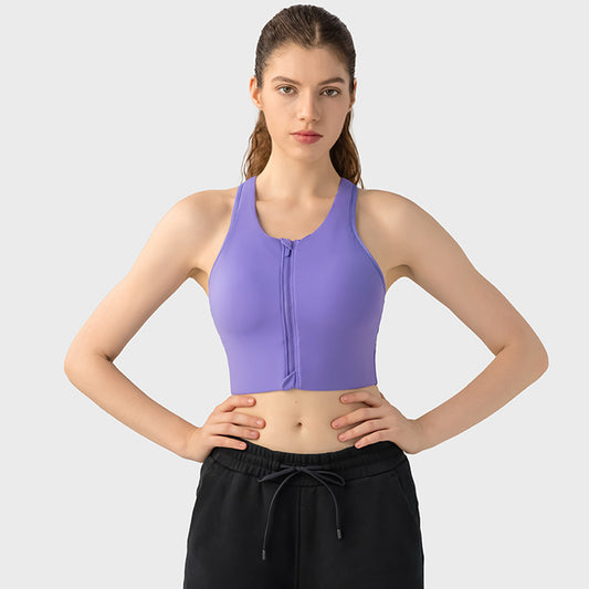 Soutien-gorge de sport à couverture complète avec fermeture éclair sur le devant haute résistance