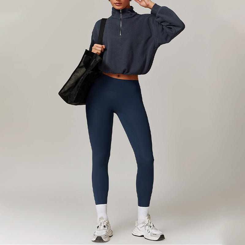 Long Sleeve Stand Collar Sports Jacket + High-waisted leggings 2-Piece Set