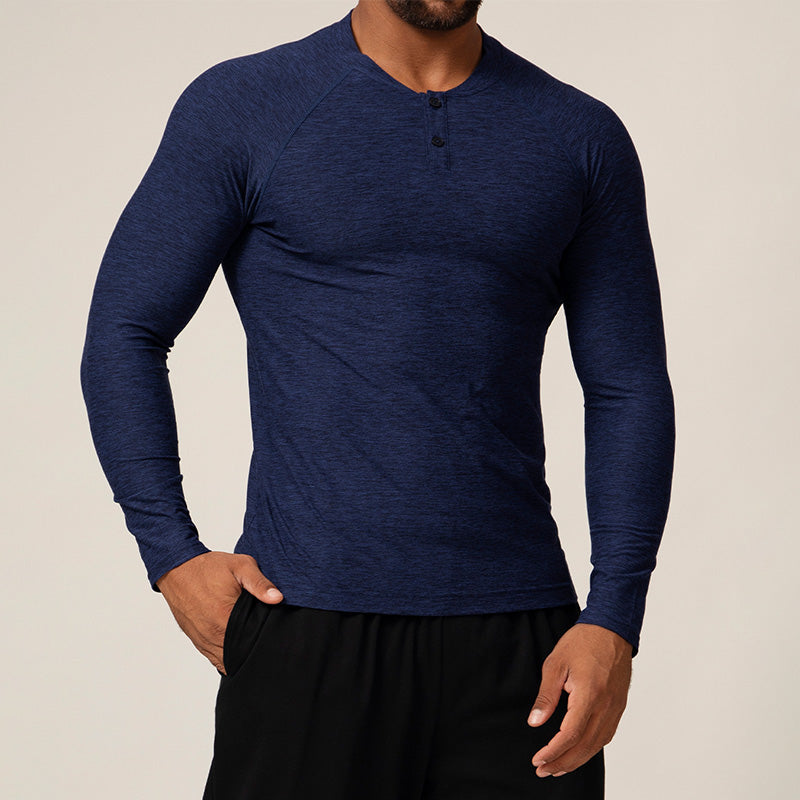 Men's sports quick dry button long sleeve top