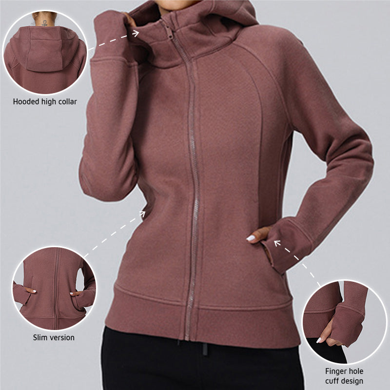 Long Sleeve Padded Hooded Zip-Up Sports Jacket