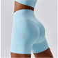 Solid color high-waisted sports shorts