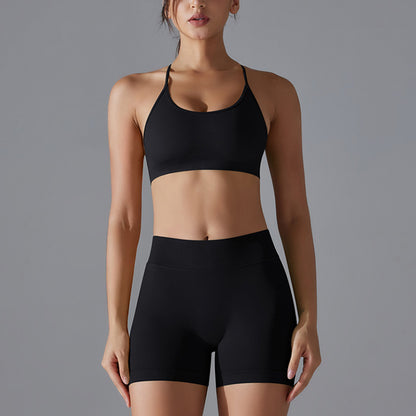 Seamless Cross-back Yoga Bra+ Quick Drying Short Sports Suit