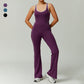 Hollow back yoga suit hip-lifting pleated flared jumpsuit