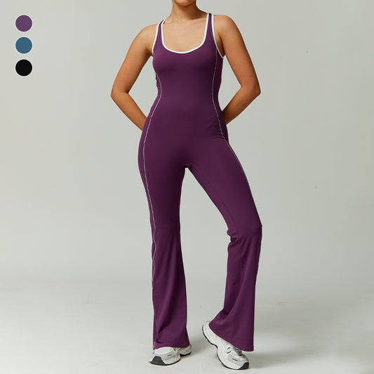 Hollow back yoga suit hip-lifting pleated flared jumpsuit