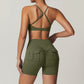 Naked cross-beautiful back yoga bra + high waist yoga shorts with cargo pockets