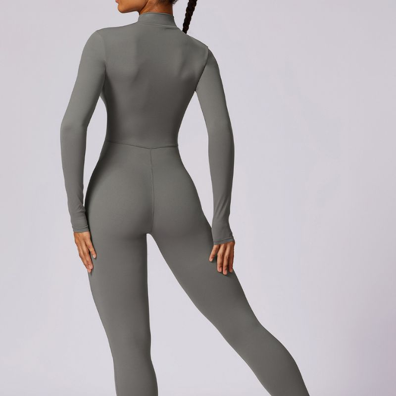 Long sleeve zipper fitness bodysuit