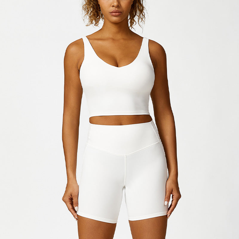 Skinny Wide Straps Yoga Tank Top + Shorts 2-Piece Set