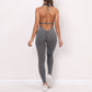 Solid V-neck halter sports jumpsuit