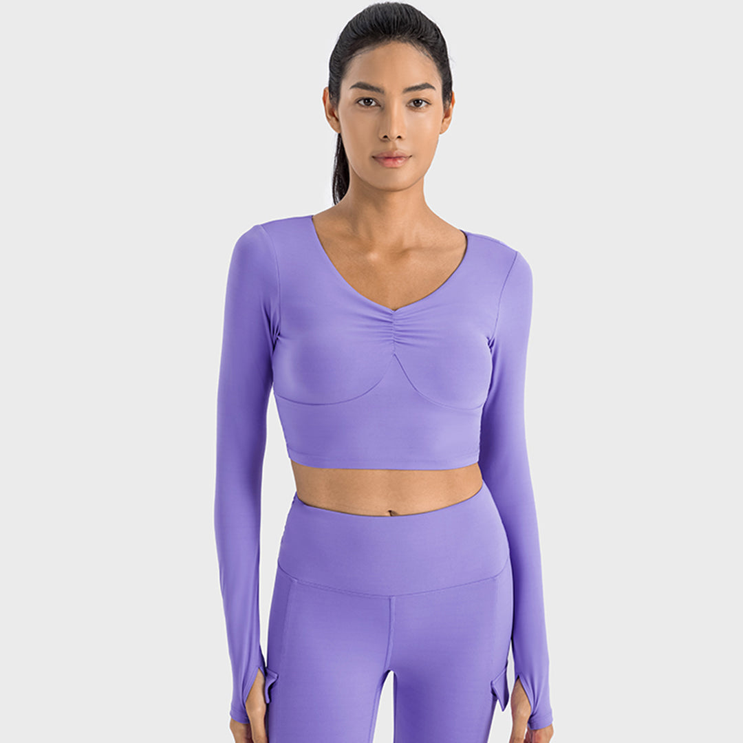 V-neck sports high-stretch long-sleeved Tops