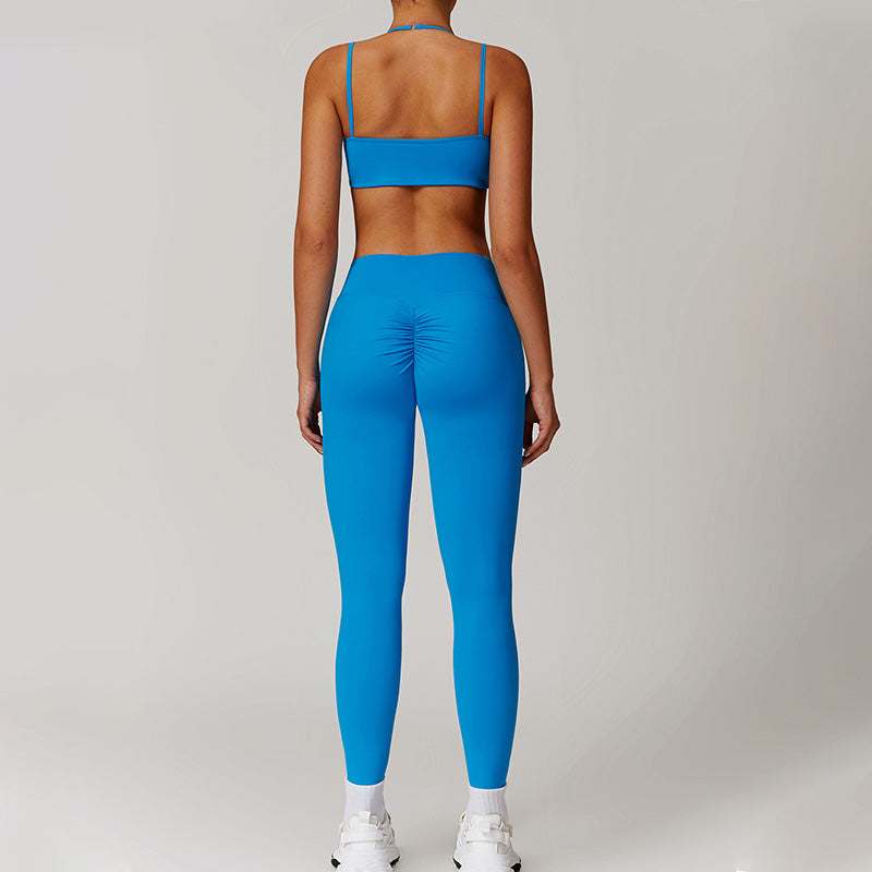 Quick-Dry halter double straps sports Bra + High-waist leggings 2-piece set