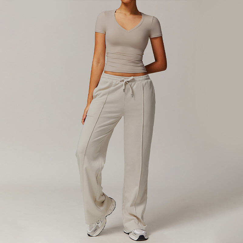 Quick-Dry and Brushed Short-sleeved+ Casual Straight Leg Sweatpants