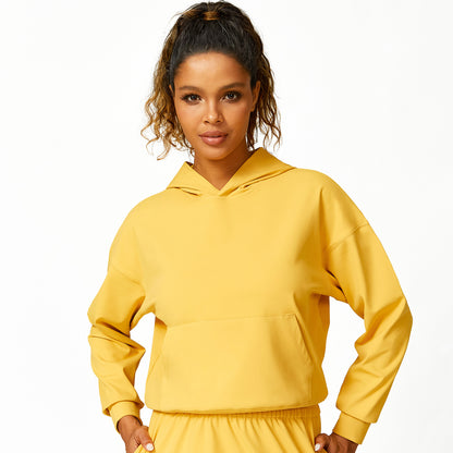 Solid color hooded drawstring sweatshirt and skirts set