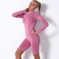 Seamless long sleeve knit tracktop & shorts 2 piece set