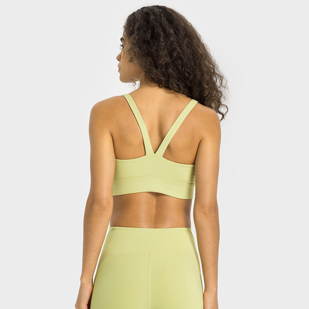 Solid color V-shaped back sports bra