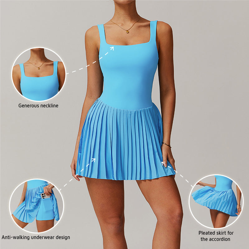 Anti-exposure pocket pleated sports tennis dress