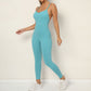 Solid color cross back sports jumpsuit