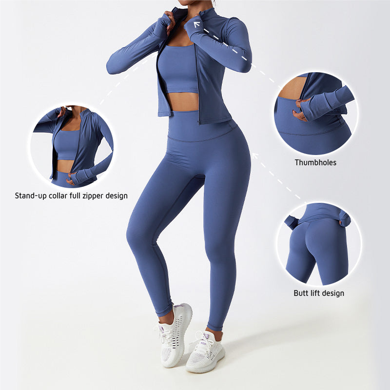 Naked slim fit running long sleeve and fitness leggings sportswear set