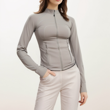 Slimming nude running fitness zipper stand collar sports Jacket Set