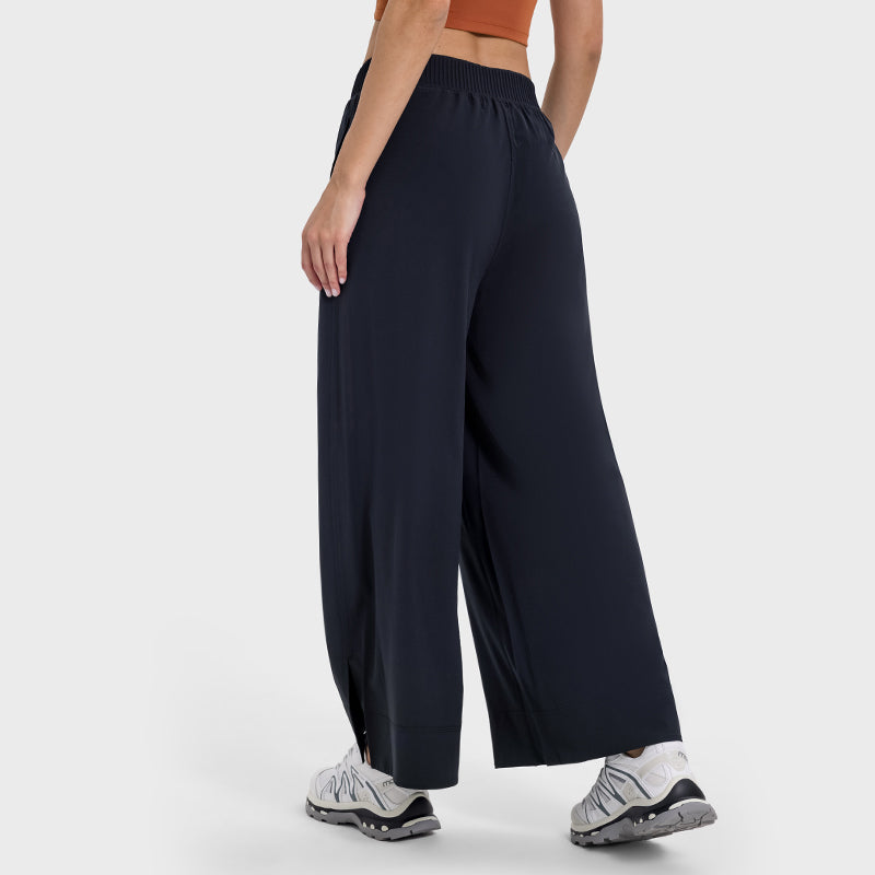 Side pockets waist-cinched wide-leg pants