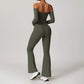 Brushed Off Shulder Long Sleeve Tube Top & High-Waist Flared Leg Pants Sets