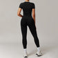 Threaded seamless short sleeve top+ bra+tight leggings 3 pieces set