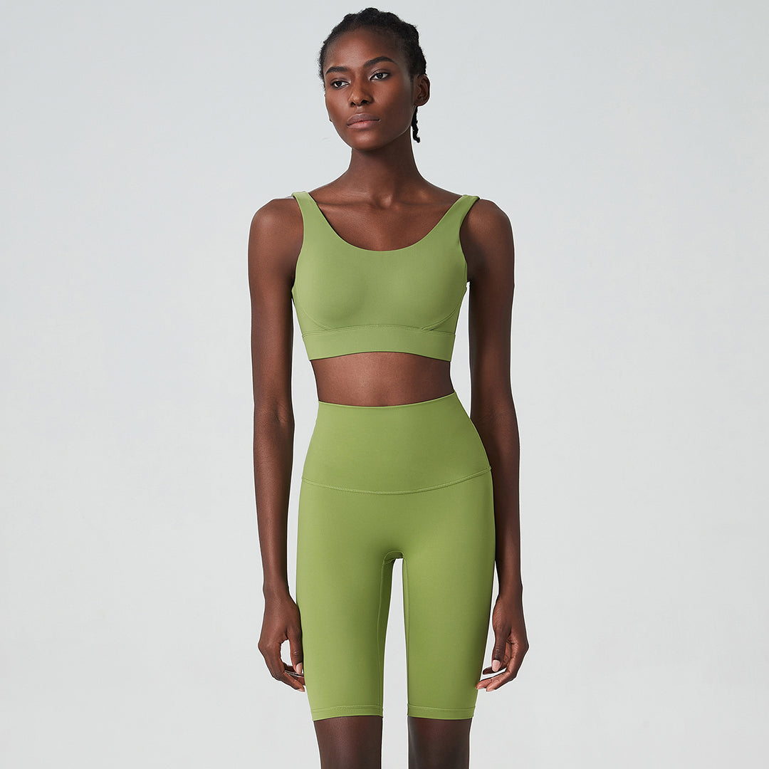 Solid color high waist yoga two-piece set