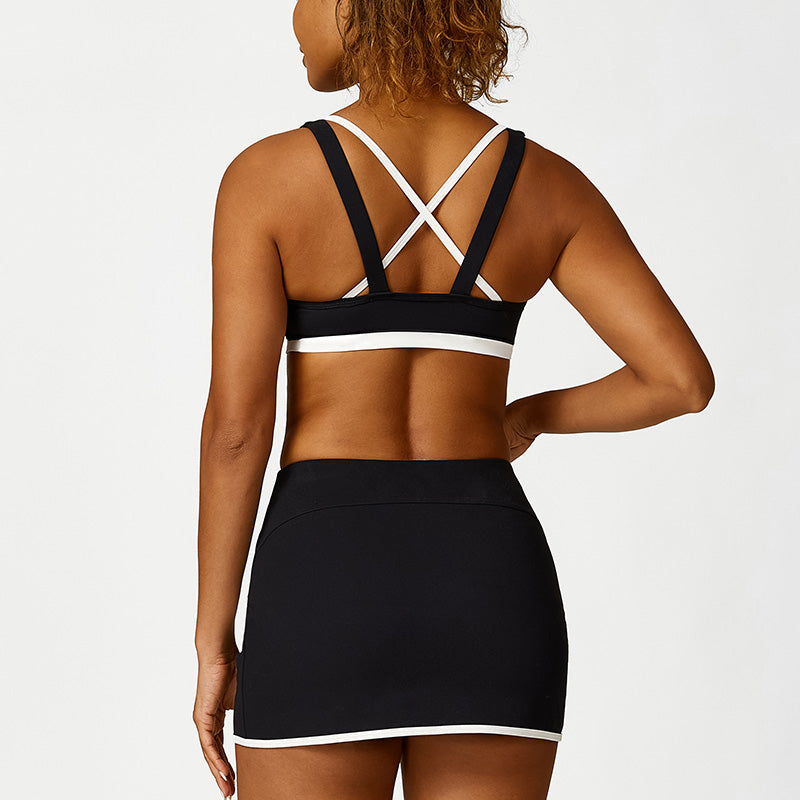 Ultra-Soft Cross Back Gym Bra + Skirts Yoga Set