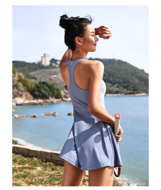 Solid color triangle back one-piece sports dress