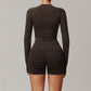 Threaded seamless long-sleeved top+ high waist shorts 2 pieces set