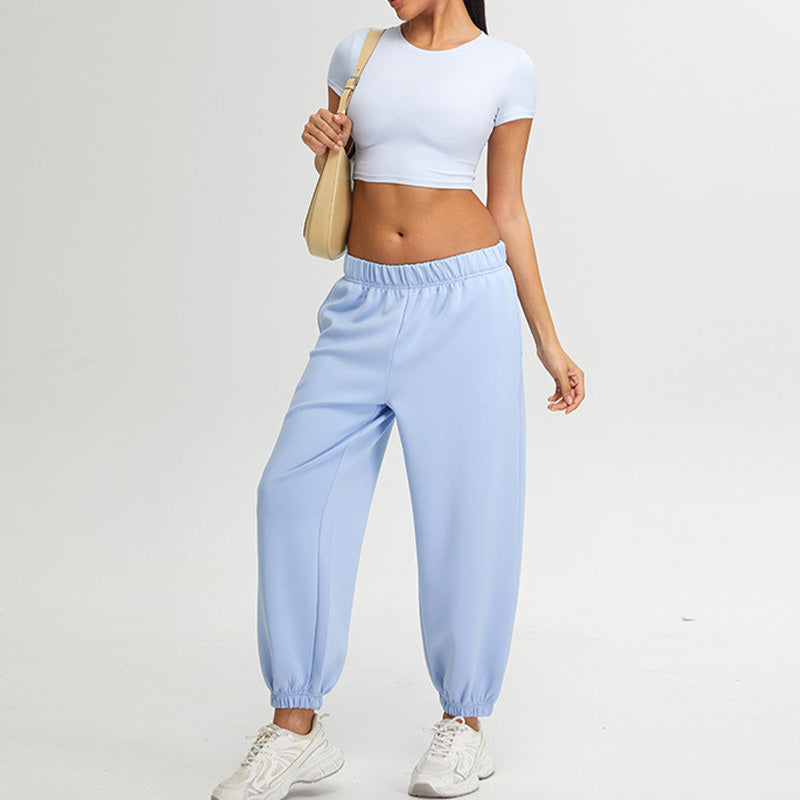 short sleeve crop top + Elastic Leg Sweatpants 2-piece Set