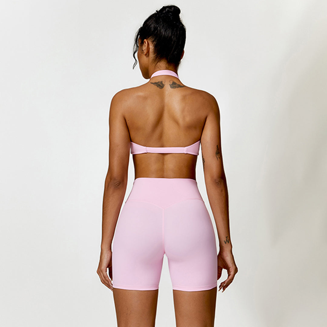 Quick-drying halterneck bra & sports shorts 2-piece set