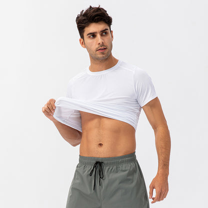 T-shirt uni à col rond absorbant la transpiration pour hommes