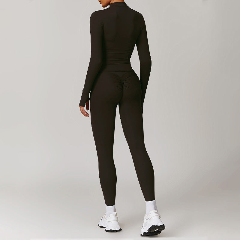 Long Sleeve Full Zipper Fitness jacket + High waist leggings 2-piece set