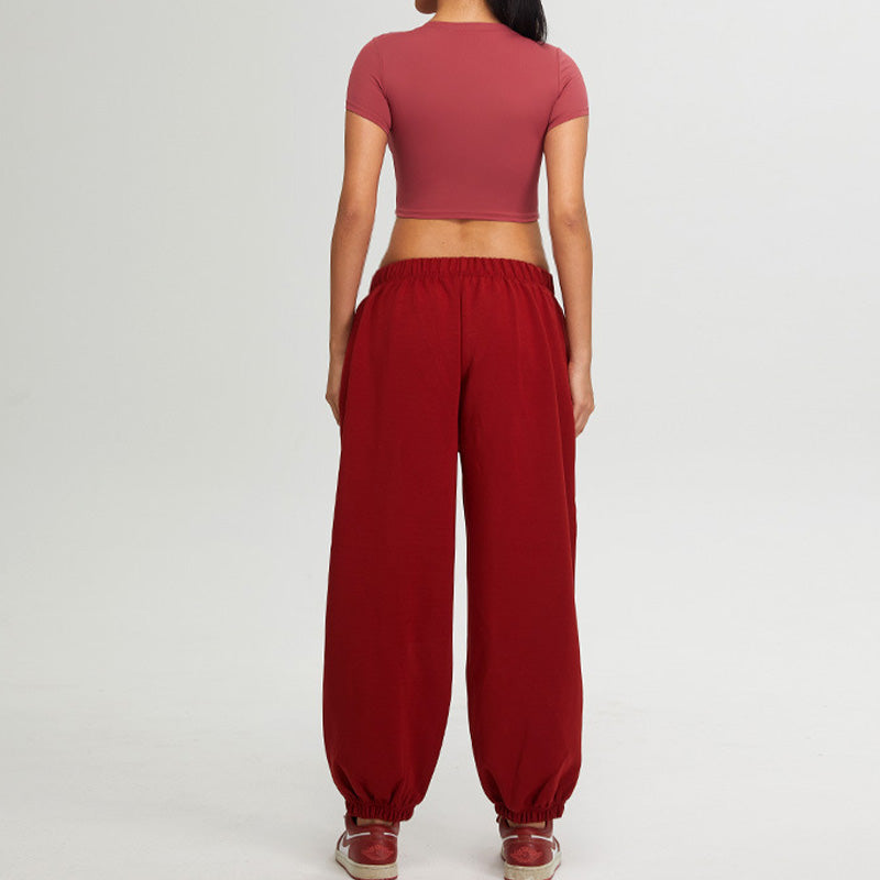 short sleeve crop top + Elastic Leg Sweatpants 2-piece Set