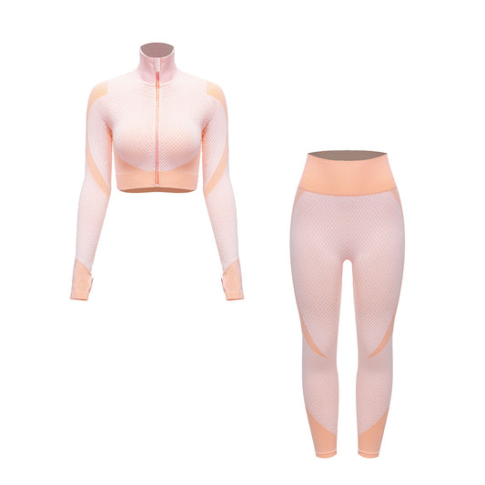 Long-sleeved top + sports bra + Legges three-piece set