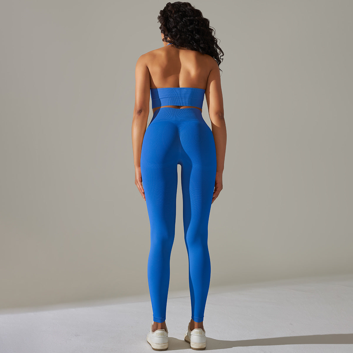 Ensemble 2 pièces soutien-gorge de sport dos nu de couleur unie sans couture + leggings de sport