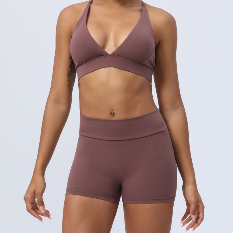 Cross back beautiful sexy peach butt lifting yoga shorts set