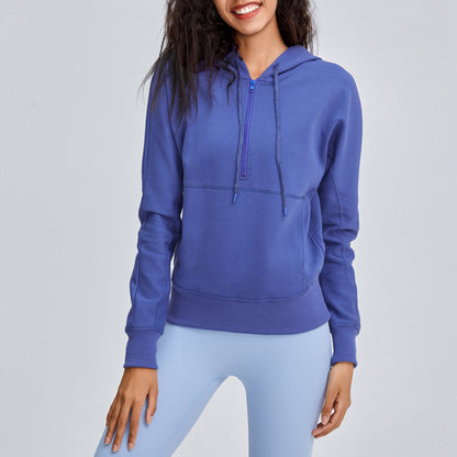 Casual Half Zip Drawstring Sports Hooded Jacket