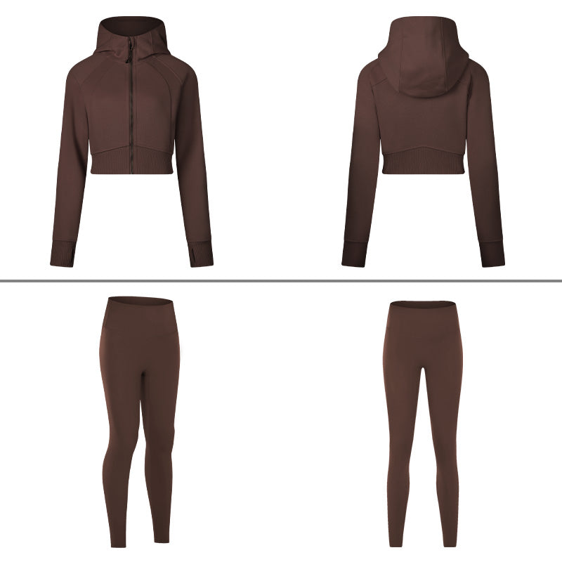 zipper hooded jacket + leggings 2-piece set