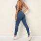 Solid color cross back sports jumpsuit