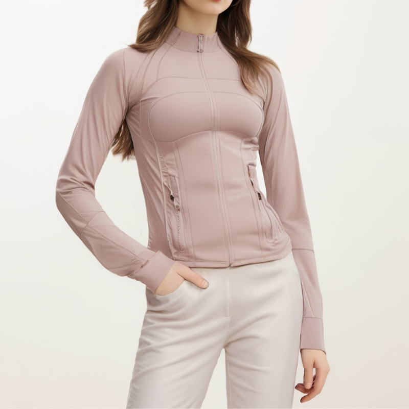 Slimming nude running fitness zipper stand collar sports Jacket Set