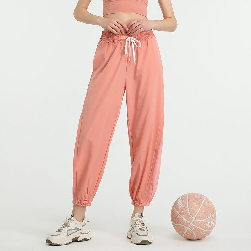 Solid loose lace-up jogging pants