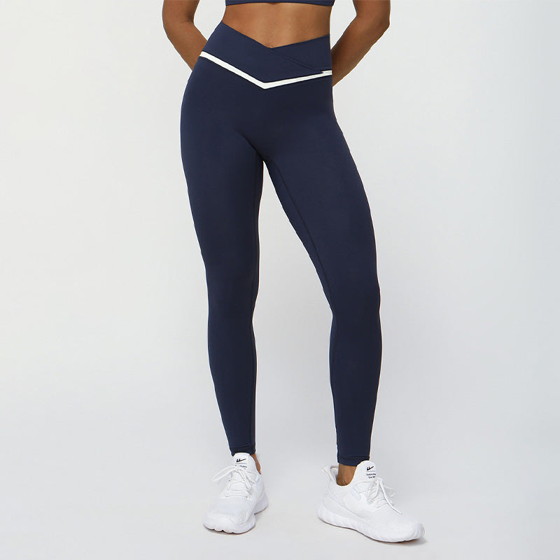 Contrasted Color cross V-waist tight sports leggings