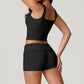 Lace-trimmed beauty back sports vest + shorts 2-piece set