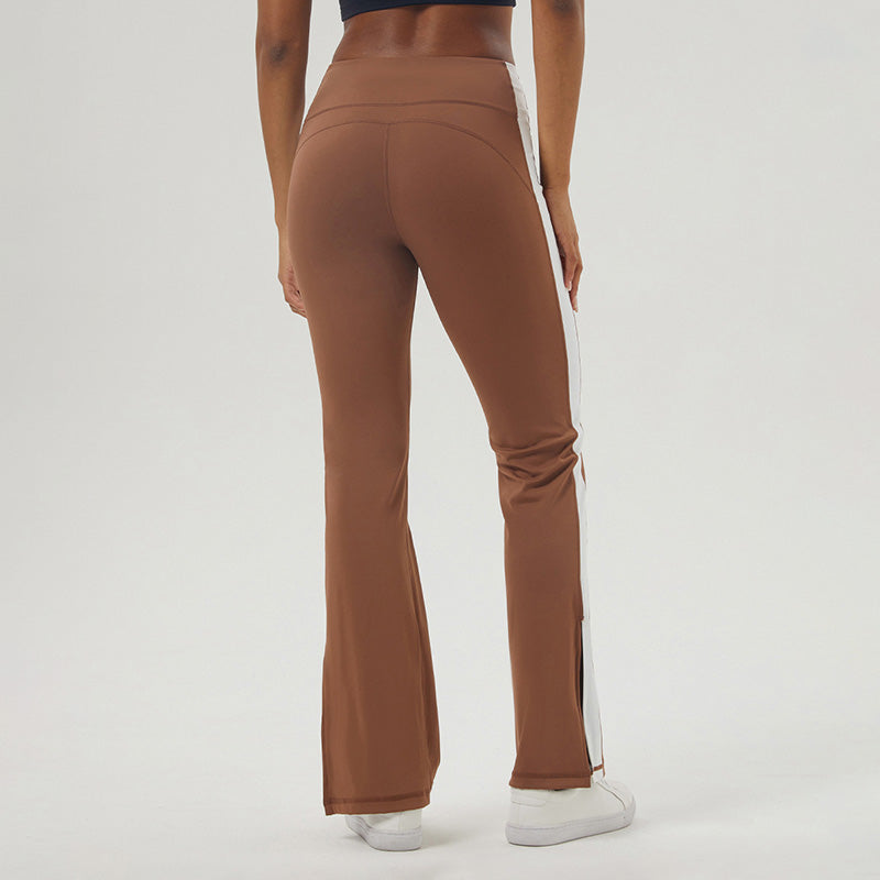 High-Waist Contrasted Color Sports Flared Leg Pants