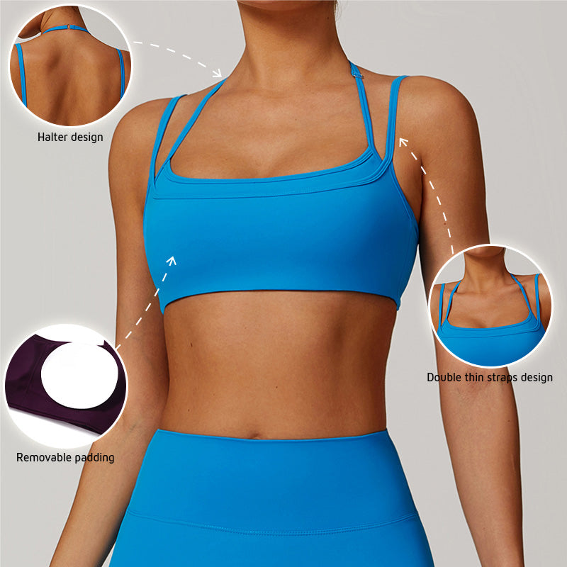 Nude halter double straps sports Bra