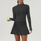 Long Sleeve Full Zipper Top + A-Line Tennis Skirt Culottes Set