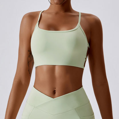 Solid color back cross sport bra